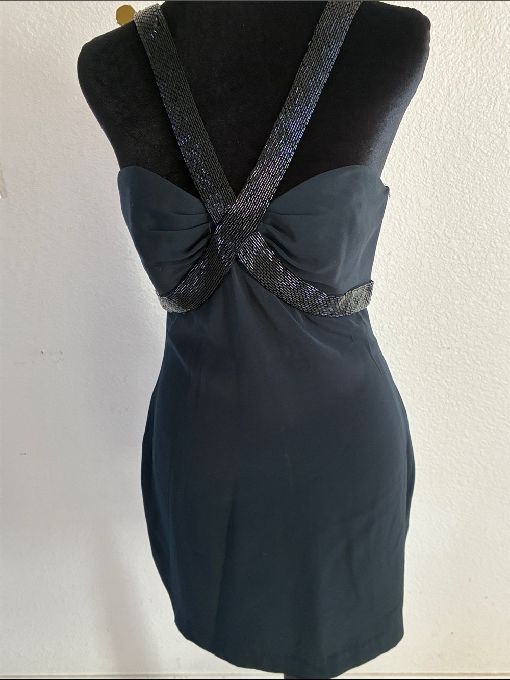 Niteline Black Mini Dress with Sequin Cross Straps